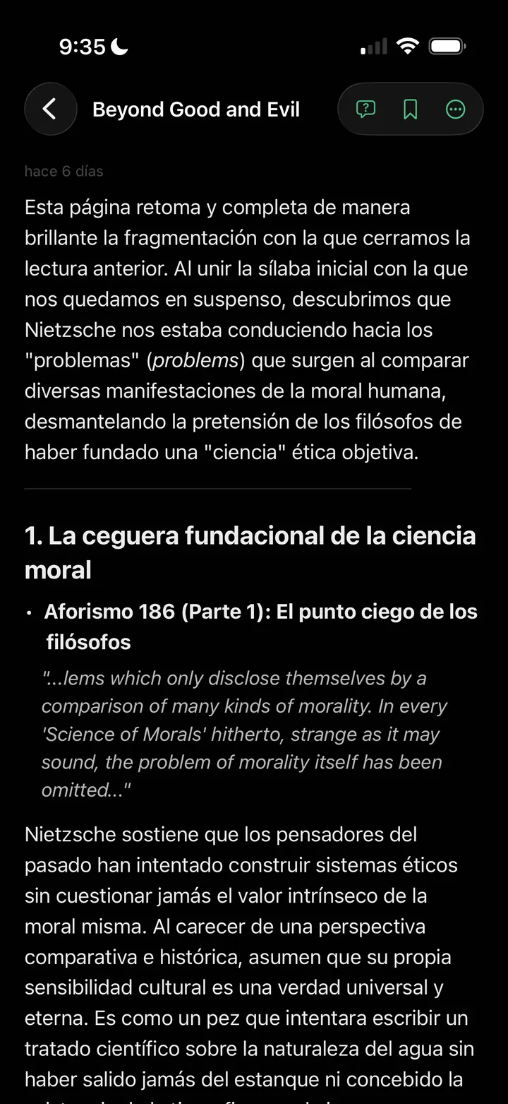 La explicación de una página en el lector de Wortree